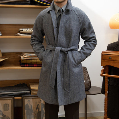 Japanese Leisure Mid-length Coat Herringbone Wool Slim Fit