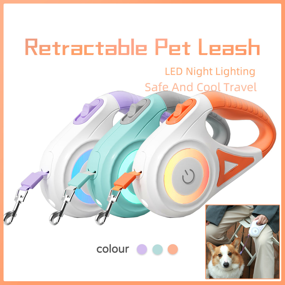 Luxendray™ LumaTrack Pro – Retractable Leash with Integrated Safety Light