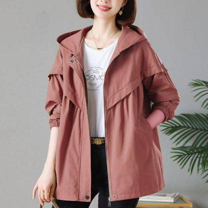 Casual Versatile Plus Size Loose Hooded Mid-length Jacket