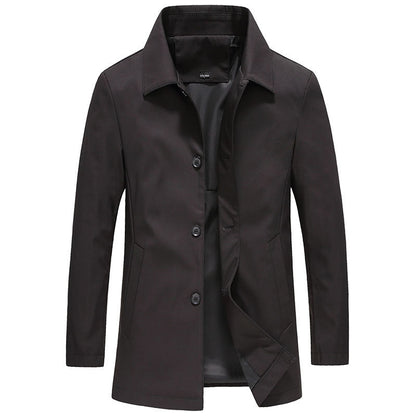 Fall Winter Men Polo Collar Solid Color Business Jacket Short Button Lightweight Coat