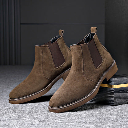 Men's Suede Leather Autumn And Winter New Fleece-lined Pointed Ankle Boots