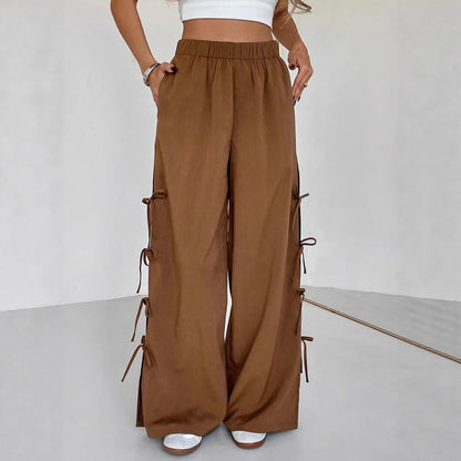 Spring And Autumn Bow Side Contrast Color Sports Women's Pants