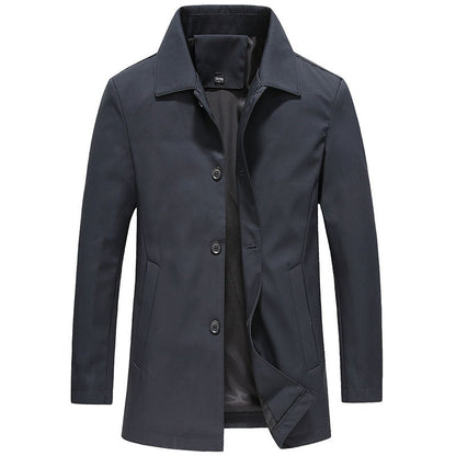 Fall Winter Men Polo Collar Solid Color Business Jacket Short Button Lightweight Coat