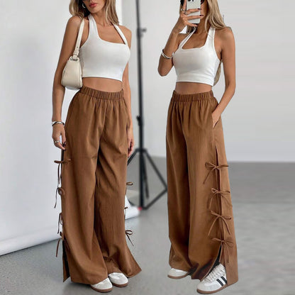 Spring And Autumn Bow Side Contrast Color Sports Women's Pants